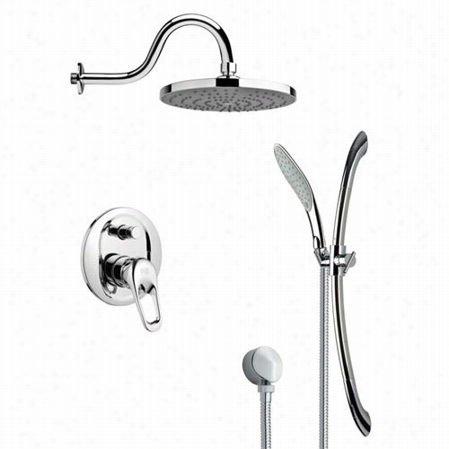 Remer By Nameek's Sfr7082 Rendino Sleek Rain Showe R Faucet In Chrome With Slide Rail And 4-2//7"&wuot;w Diverter