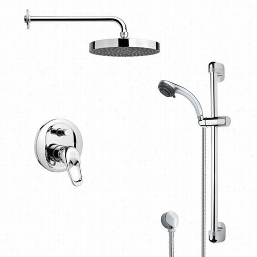 Remer By Nameek's Sfr7145 Rendino Round Sleek Rain Shower Faucet N Chrome With Hand Shower And 23-3/5""h Shower Slidebar