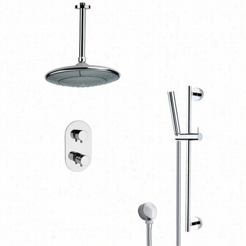 Remer By Nameek's Sfr7406 Rendino Thermo5tatic Modern Shower Faucet In Chrome With Slide Rail And 4"&quuot;w Diverter