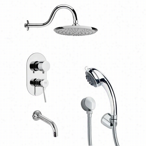 Remer By Nameek's Tsh4076 Tyga Modern Rround Tub And Shower Faucet Set In Chrome With Handheld Shower