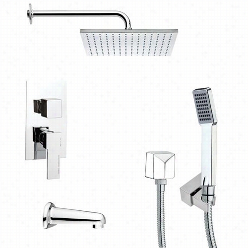 Remer By Nameek's Tsh4100 Tyga Square Tub And Shower Faucet Set In Chrome With 3-1/2"" Handheld Shower