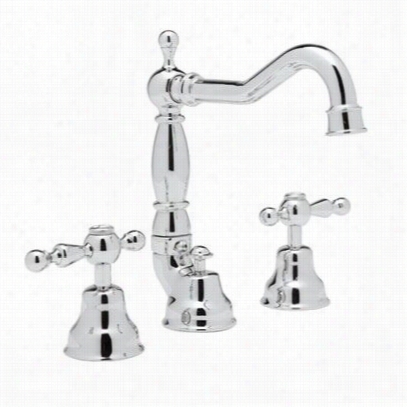 Rohl Ac109lm-apc Ciaal 3 Hole Widespread Lavatory Faucet In Poished Chrome With Classic Metallevee
