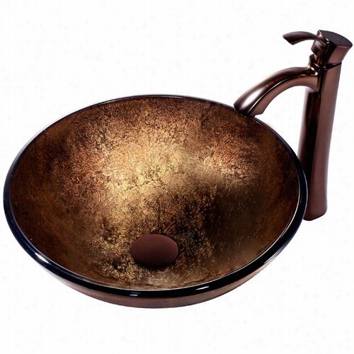 Vigo  Vgt152 Liuid Copper Glass Vessel Sink And Bronze Fauceet