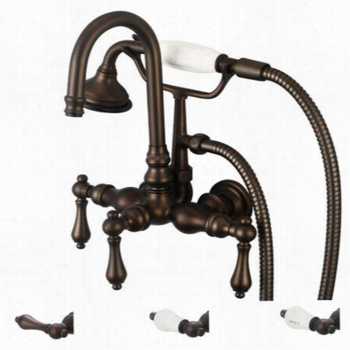 Water Creatio F6~0012-03 Vintage Classic 3-3/8"" Cented Wall Mount Tub  Faucet With Goosenek Declaim, Straight Wall Conector And Hhandheld Shower In Oil Rubbed B