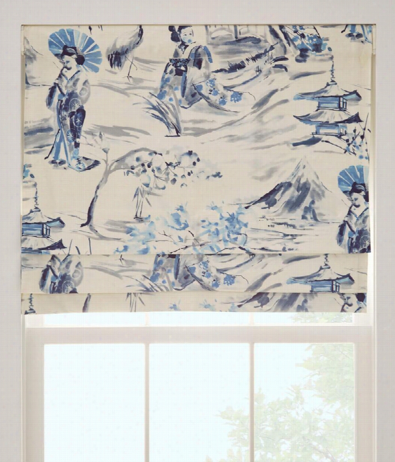 Albert Toile Lined Fuax Roman Shade - Ink - 27"" W
