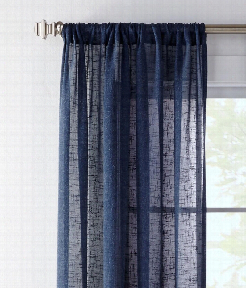 Astor Sheer Linen Rod Pocket Curtains Pair - Denim Blue - 63"" L