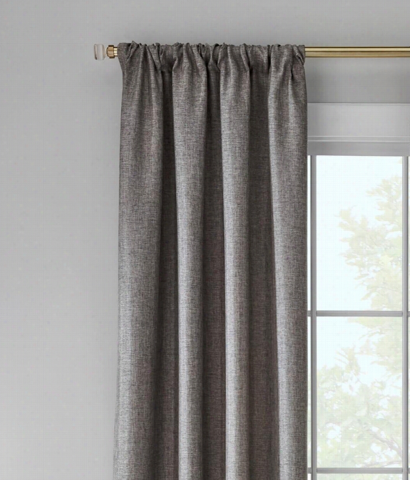 Solid Soft Tweed Lied Rod Pocket Curtains Pair - Grey - 63""  L