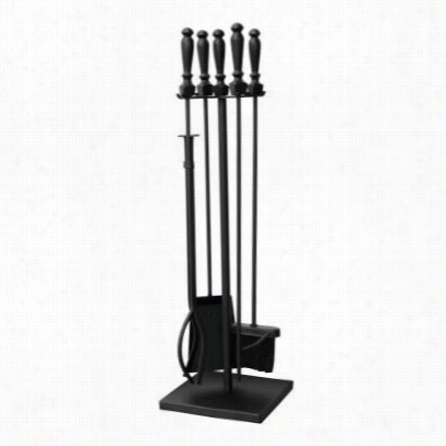 Uniflame -f101 5 Piece Fireset In Black With Globe Handles And Swuare Base