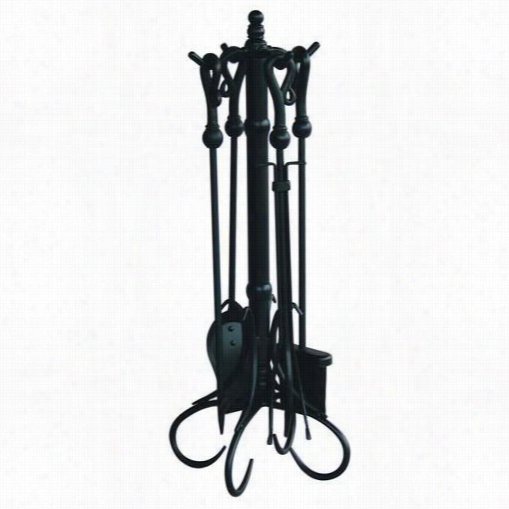 Unifflame F-1056 30""h 5 Pieces Fireeset In Black With Heavy Crook Handles