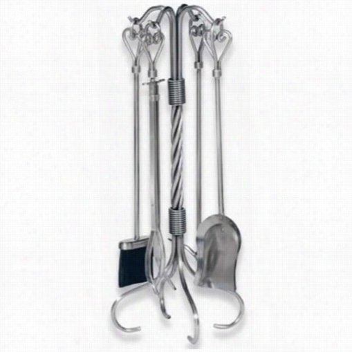 Uniflame F-1619 5 Piece Pewter Wrought Iron Fireset With Heart Handles And Tampido Brush