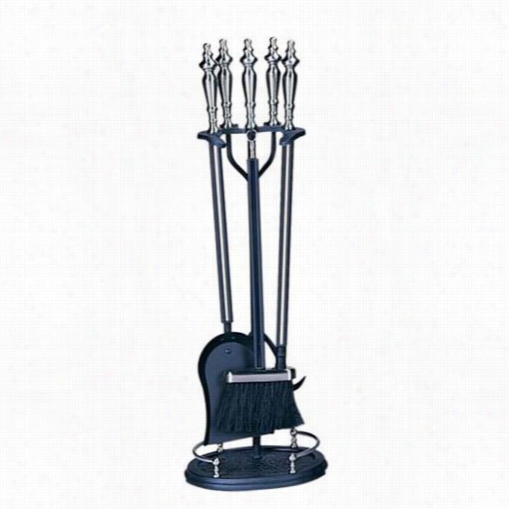 Uniflame F-7580 31""h 5 Pieces Fireset In Brushed Nickel And Black With Double Rods