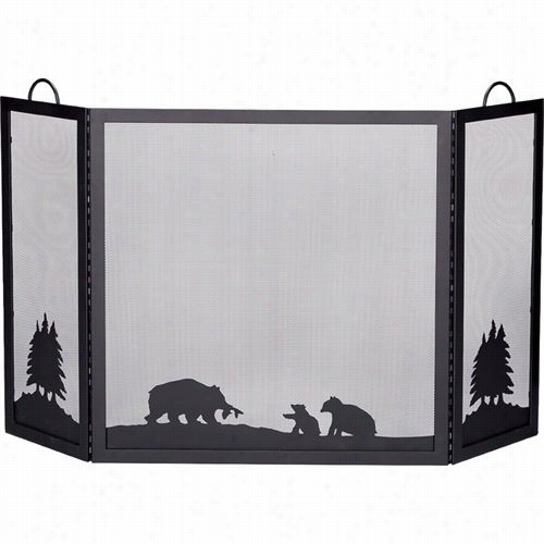 Uniflame  S-1336 Deeluxe 3 Panel Black Wrought Iron Screen With Hunting Bear Design