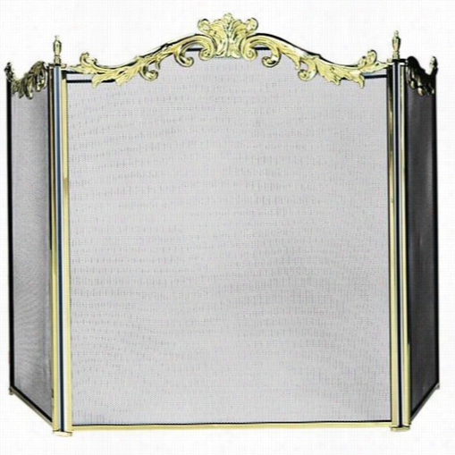 Unifllame S-9668 33""h 3 Fold Cat Solid Brass Screen