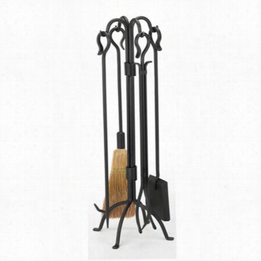 Woodfiel D61217 4 Pieces Fireplace Tlol Set With Crook Handles In Black