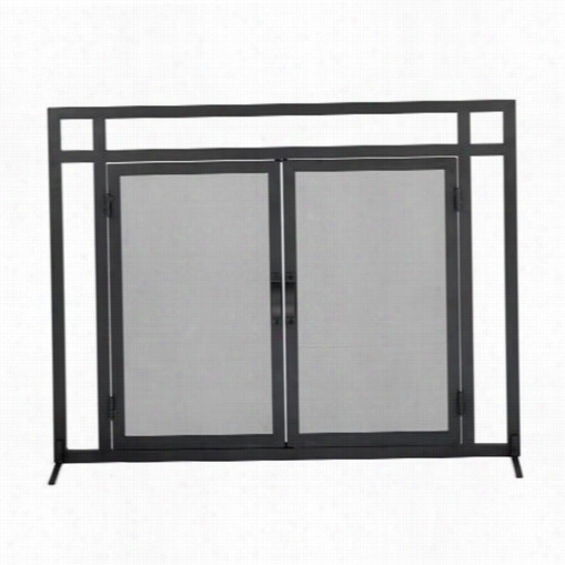 Woodfield 61235 Mission Style Black Wrought Iron Fireplace Screen With Doors