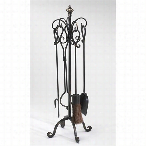 Cyan Design01348 Scroll Hearth Stand And Tool In Black With God Accents