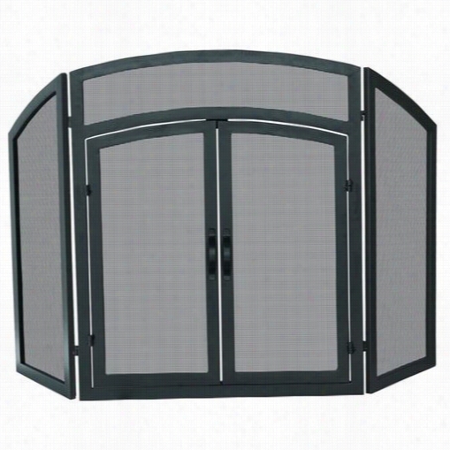 Uniflame S-1178 32""h 3 Fold Wrought Iron Arch Top Screen In Black With Doors