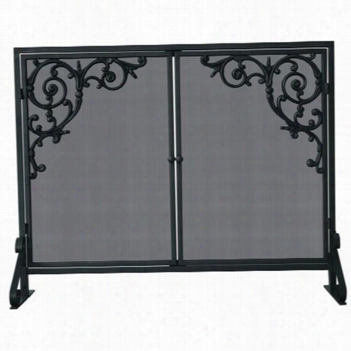 Uniflme S-1471 31""h Sungle Panel Fireplace Screen In Olde World Iron With 2 Doors And 2 Corner Designns