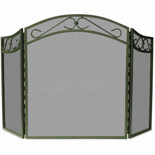 Uniflame S-1638 31""h 3 Fold Wrought Iron Arch Top Screen In Br Onze With Scrollls