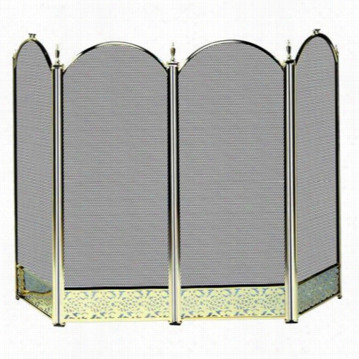 Uniflame S-2115  32&auot;"h 4 Fold Screen I Polished Brass With Decorative Filigree