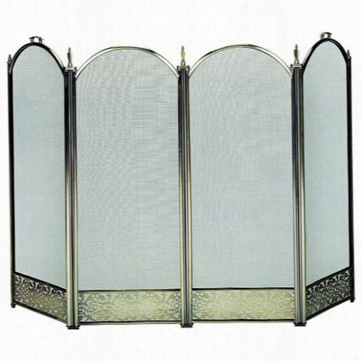 Uniflame S-4645 32""h 4 Flod Screen Ina Ntique Brass With Decorative Filigree