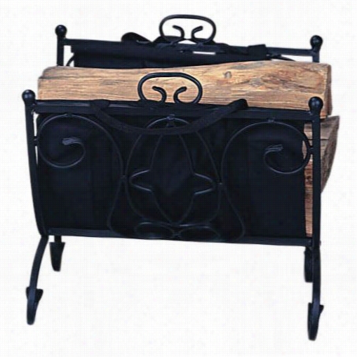 Uniflame W-1199 16"&q Uot;h Heavy Weight Wrought Iron Log Holder In Black Wtih Canvas Carrier