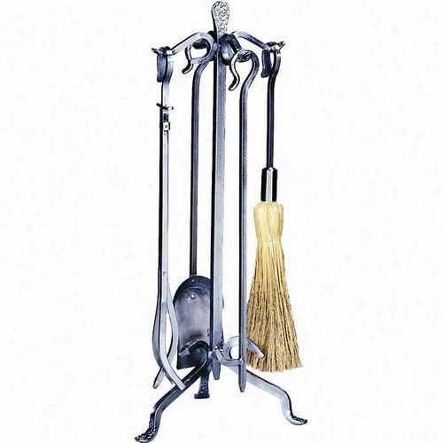 Uniflame F-1602 32""h 5 Pieces Wrought Iron Fireset In  Pewter With Crok Handle