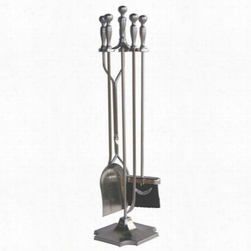 Uniflame Ff-7547 31""h 5 Pieces Fireset In Satin Pewter With Pedestal Ba Se