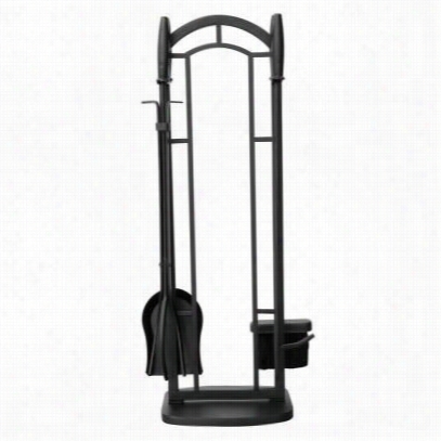 Uniflame F-1119 5 Piece Wrought Iron Fireset In Black With Cylinder Handles