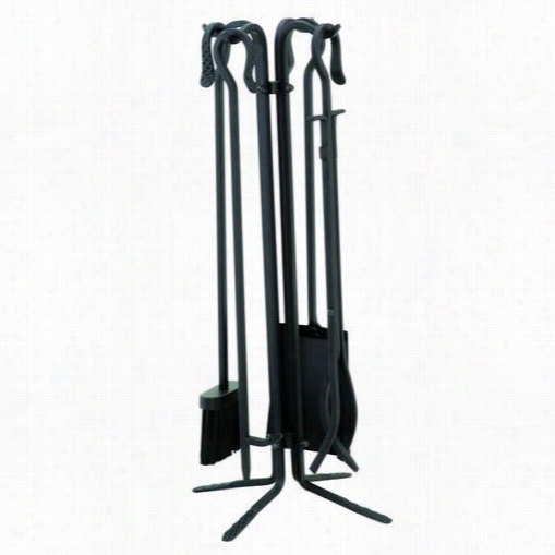 Uniflame T18070bk 22""h 5 Pieces Wrought Iron Fireset In Black Through  Crook Handles