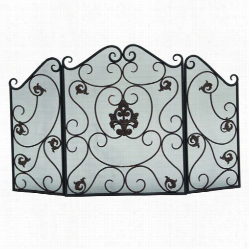 Woodland Imports 18110 Metal Fire Screen With Traditional Floral And Wire Mesh Desi Gn