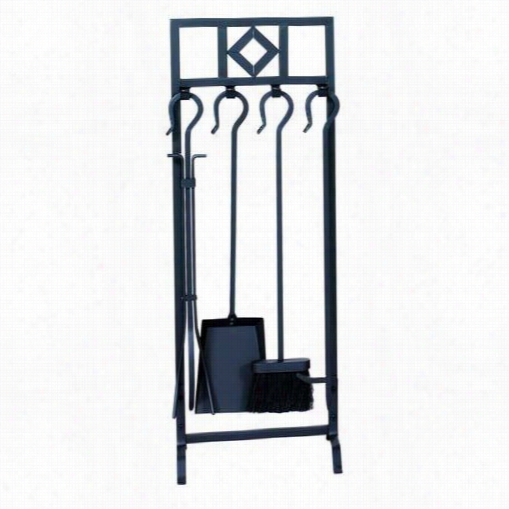 Uniflame F1-192 31&qout;"h 5 Pieces Wrought Iron In-line Fireset In Black With Diamond Design