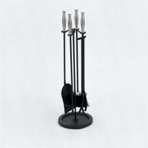 Woodfield 61016 4 Pieces Fireplace Too Lset In Black With Round Ba Sse And Cylider Handles