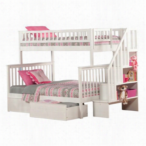 Atlantic Furniture Ab56712 Woodland Twin Over Full Staircase Bunk Bed With 2 Flat Array Bed Dra Wers