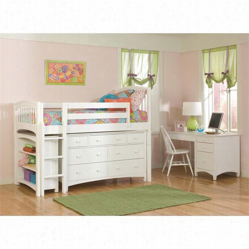 Bolton Furniture 9841500ls6620 Windsor Twin Low Loft Storage Bed In White With Essex 7-drawer Dresser And Bookcase