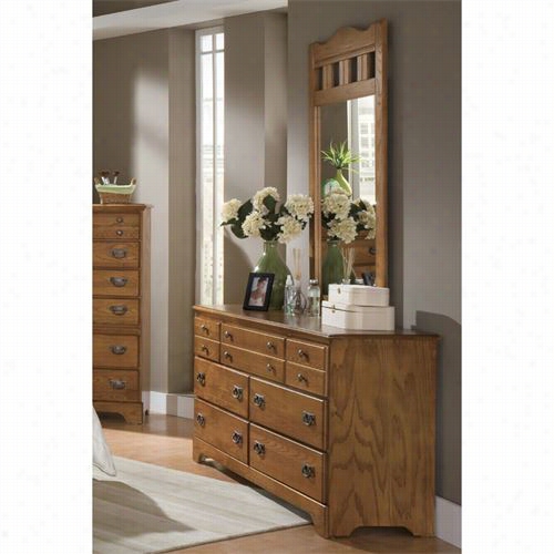 Carolina Furniture 385700-386700 Creek Side 7 Drawer Trple Dresser With 26"" X 36"" Vertical Mriror In Autumn Oak