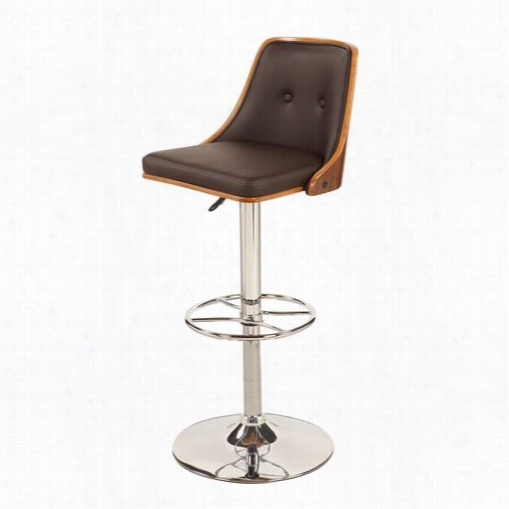 Chintaly Imports 1353-a-brw Upholstered Back Pneumatic Gas Lift Swivel Stool Iin Chrome / Walnut With Matt Browwn Pu Upholstery