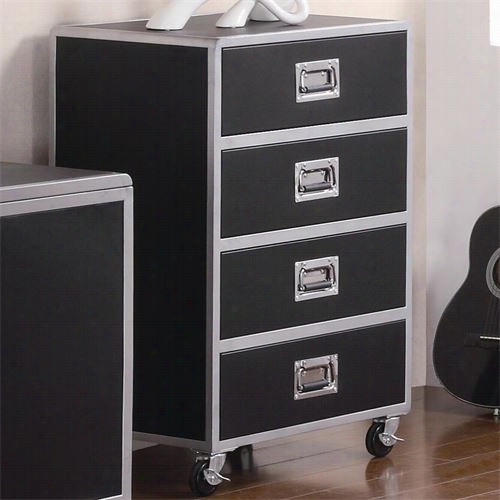 Coaster Furniture 460285  Leclair 4 Drawers Chest In Black/silver Wit H Casters