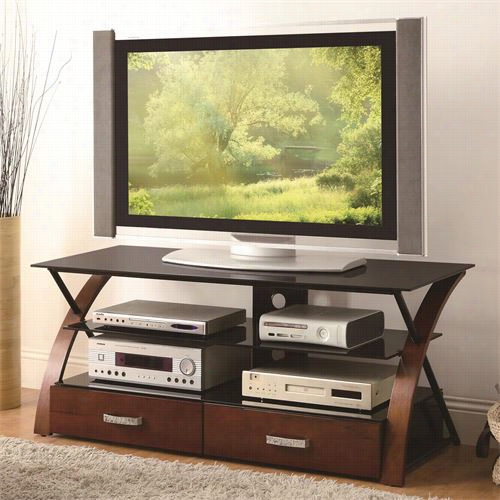Coaster Furniture 700770 Tv Console In Balck/warm Brrown With Bl Ack Glass