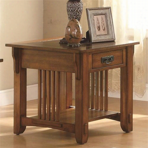 Coaster Furniutre 702007 Drawer End Table In Warm Brown Oak With Shelf