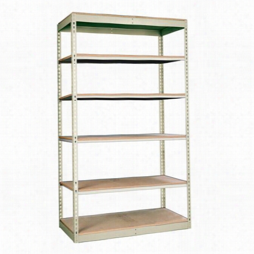 Hlaolwell Srs482484-6sp Rivetwell 48"";w X 24""d X 84"&qout;h 6 Levels Starter Unit Sinngle Rivet Boltelss Shelving In Parchment - Decking Not Included