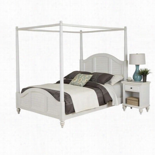 Home Styles 5543-51-1 Bermuda Queen Canopy Bed And Night Stand I Brushed White