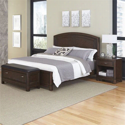 Home Styles 5549-5034 Crescent Ill Queen Bed, Night Stand, And Upholstered Bench In Two-tone Tortiose Shell