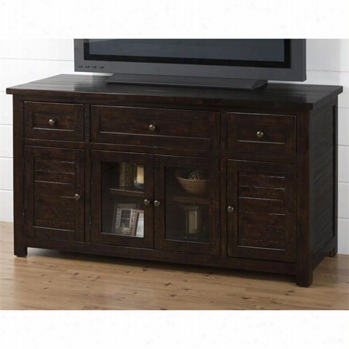 J Ofran 820-9 Drawers And Glass Doors Tv Stand In Dark Roast