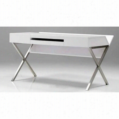 Mobital M-d--stark-o Ftjce-desk Stark Office Desk In Hihg Gloss White With Brushed Stainless Steel
