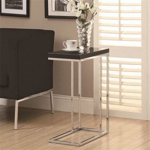 Monarch Specialties I3018 Hollow Core Metal Accent Table In Glossy Black / Chrome