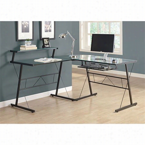 Monarch Specia1ties I7172 Mteal L Shaped Computer Desk With Tempered Glass In Black