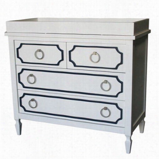 Newport Cottages Npc3260-9950-wh-db-knb10 Beverly 4 Drawer Dresser In White Wiht Deep Blue Trim And White Changing Tray