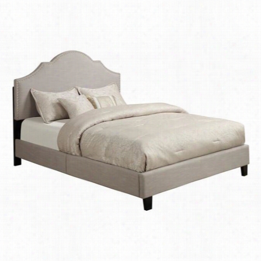 Pri Ds-1928-290 All-in-one Fully Upholstered Nailhead Load Queen Bed In Taupe