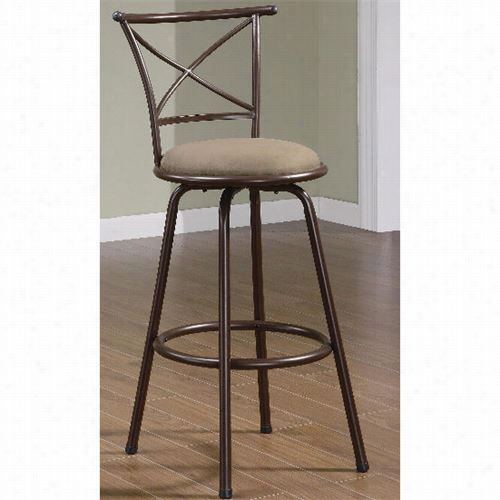 Coaster Furnitue 122030 29&quto;" Metal ""x"" Back Bar Stool With Round Brown Microfiber Esat - Sett Of 2